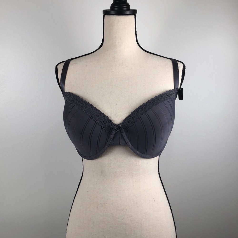 SALE 3/$40 NWT Body Embrace  t-shirt bra grey stripe with lace trim 38D